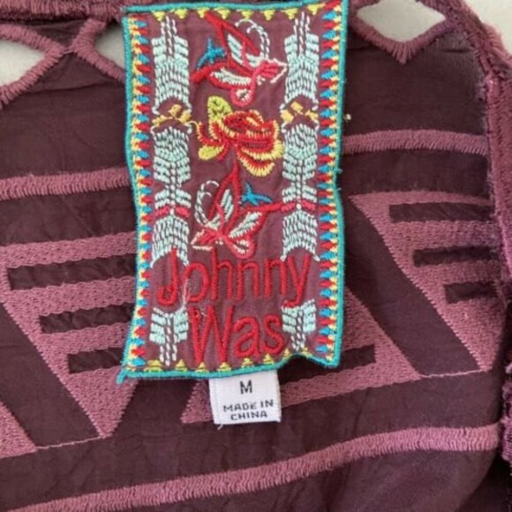 Johnny Was Avery Dress Purple Merlot Boho Aztec Eyelet Embroidered Womens Medium - Picture 7 of 12